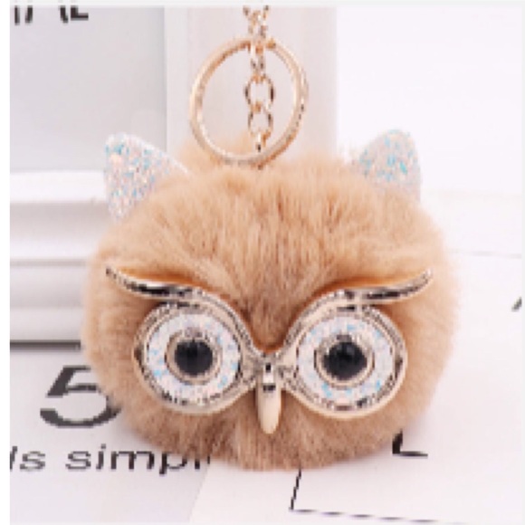 Tan/Gold Dust Hair Ball Pom Pom Keychain - Picture 2 of 2